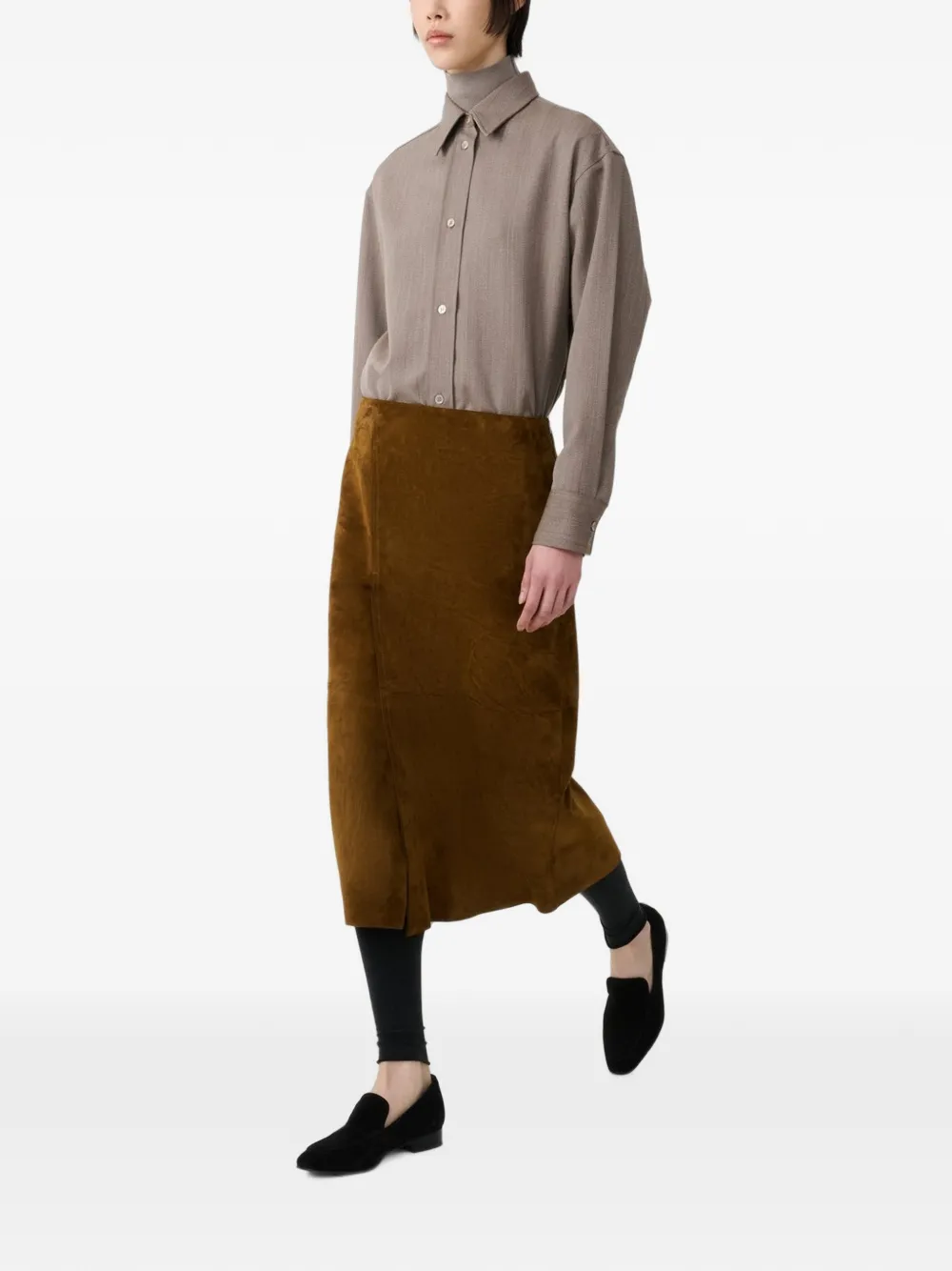 Studio Nicholson Asymmetric Suede Skirt in Brown, view 3