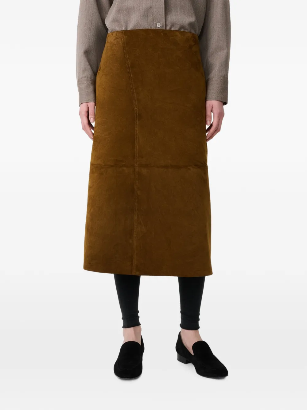 Studio Nicholson Asymmetric Suede Skirt in Brown, view 5