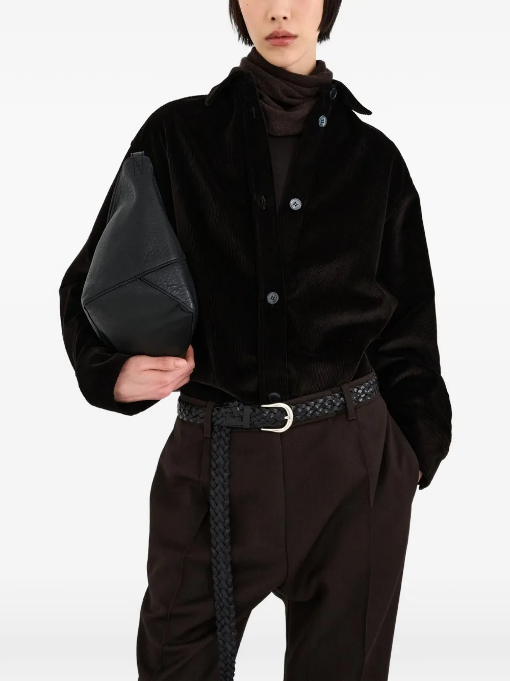 Studio Nicholson Santini ribfluwelen blouse Bruin