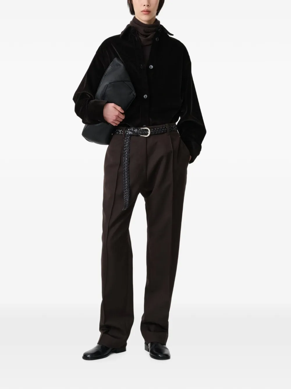 Studio Nicholson Santini ribfluwelen blouse Bruin