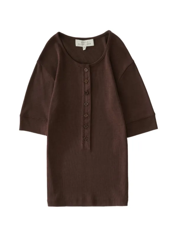 Studio Nicholson Sorin Micro-rib T-shirt in Brown