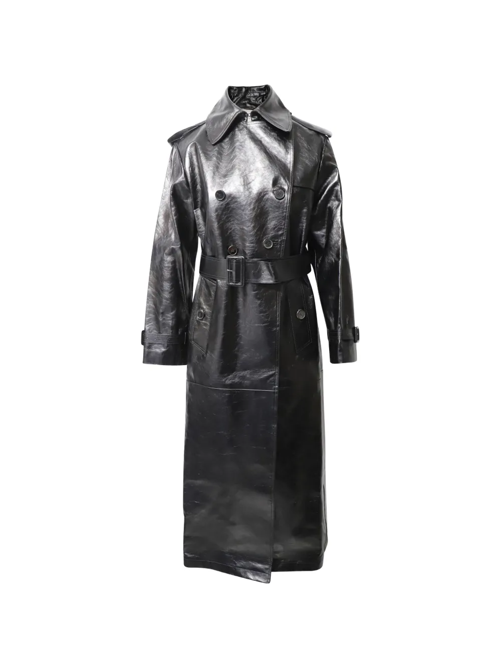Pre-owned Mario Valentino Vintage Double-breasted Belted Trench Coat In Black