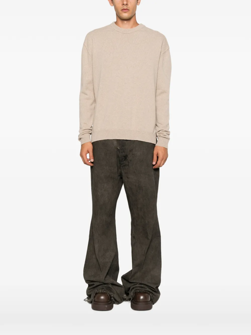 Rick Owens Ribgebreide trui met ronde hals Beige