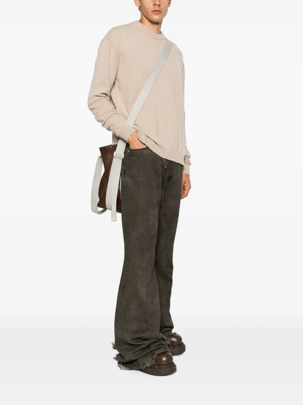 Rick Owens Ribgebreide trui met ronde hals Beige
