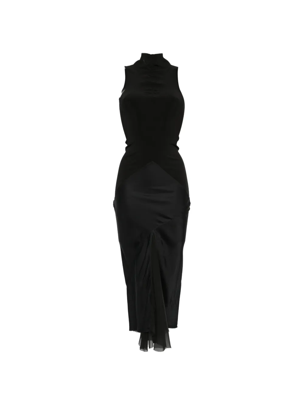 Rick Owens Tower sliced dress in viscose stretch jersey, washed charmeuse and silk chiffon