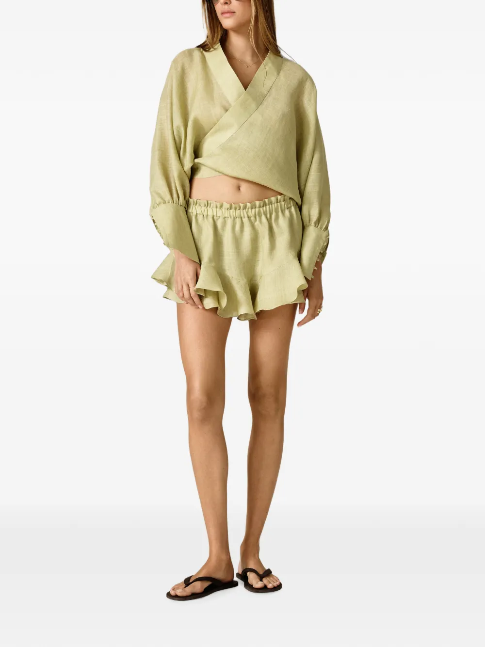 Pnk Ruffled Drawstring Shorts In Multi