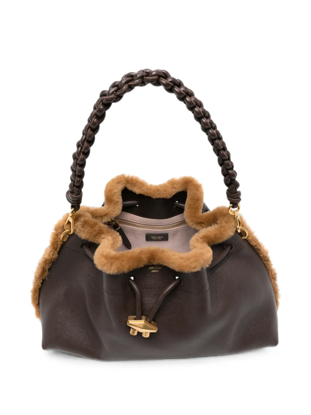 Jimmy Choo Bon EW schoudertas met schapenvacht-afwerking Bruin