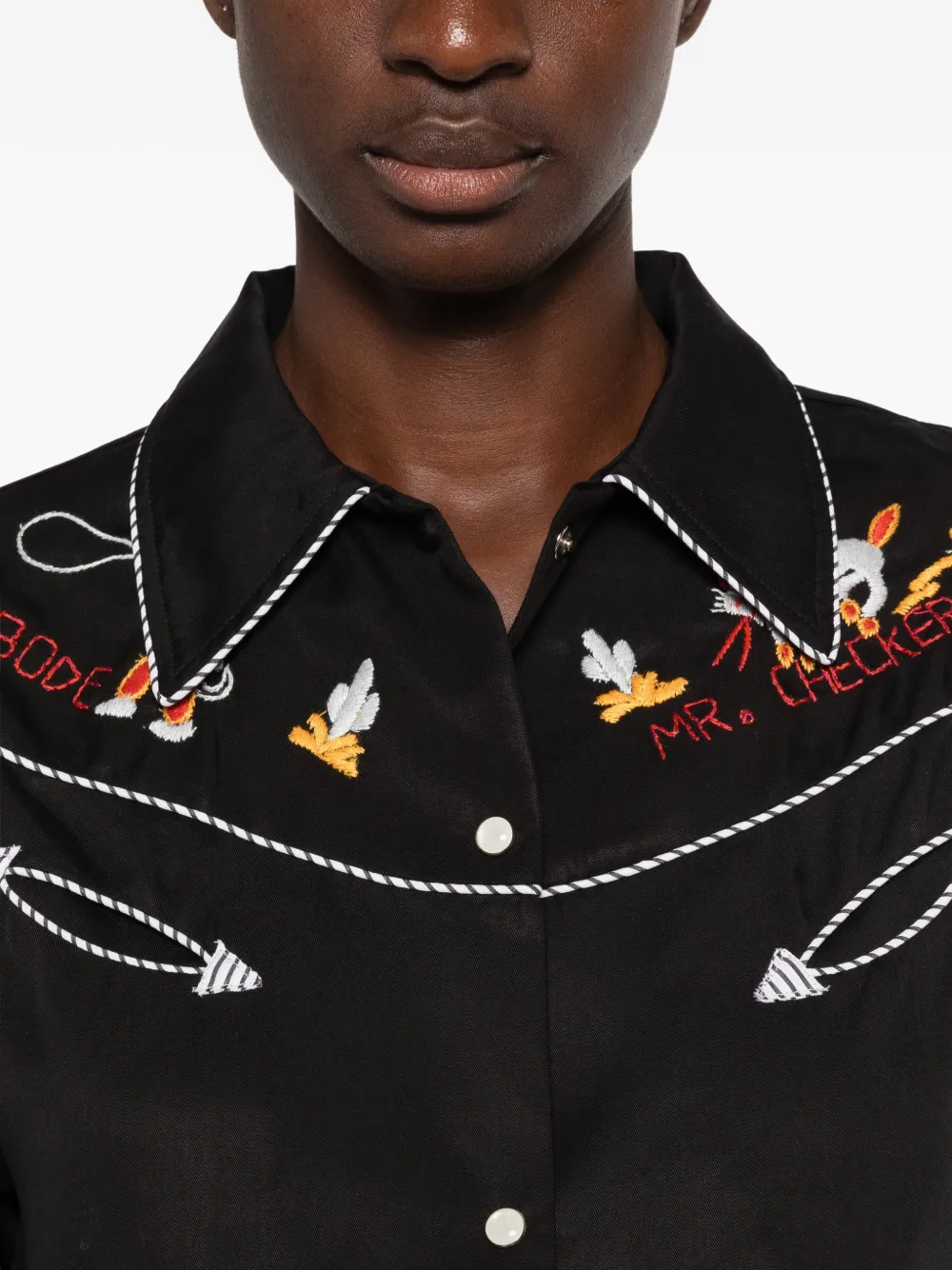 Bode Checkers Western Shirt in Black, view 5