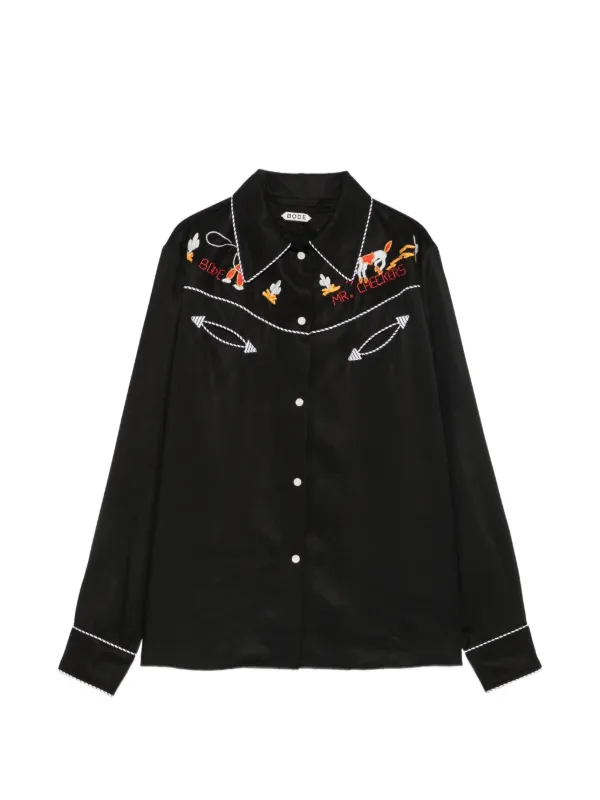 Bode Checkers Western Shirt in Black