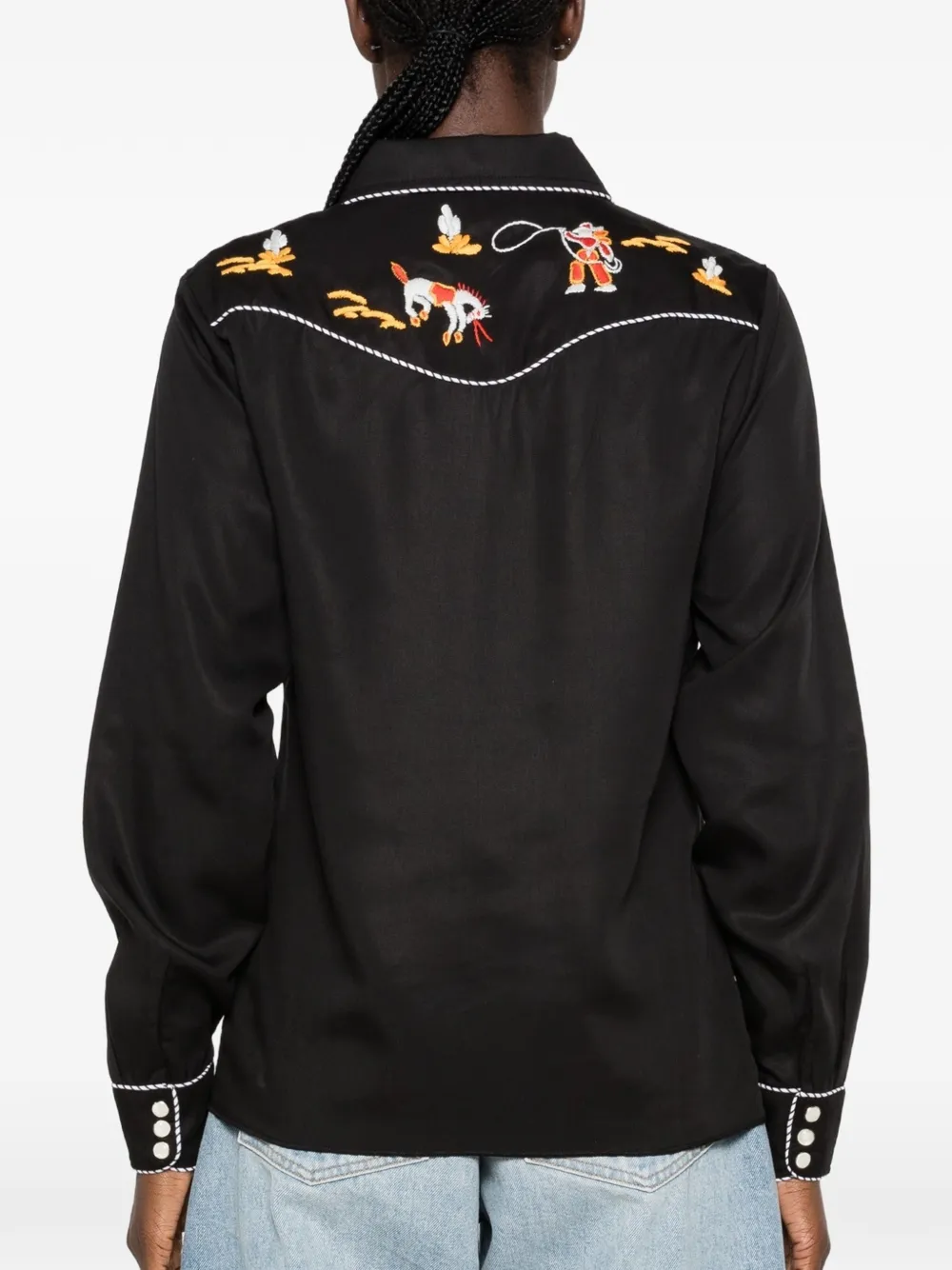 Bode Checkers Western Shirt in Black, view 4