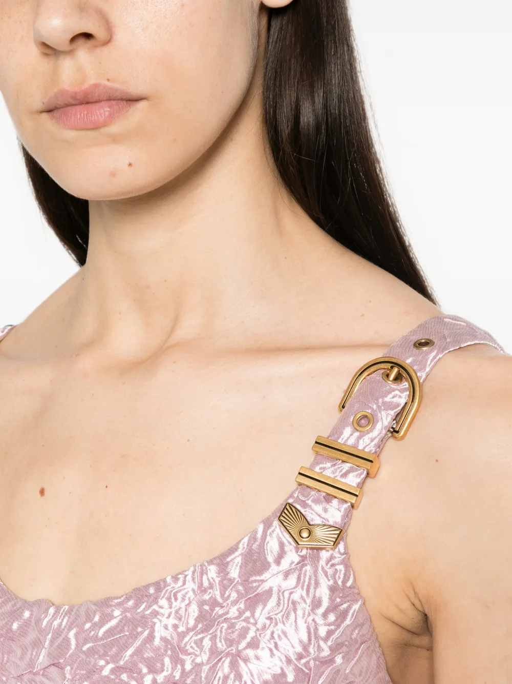 Versace crushed-effect buckled-straps gown Roze
