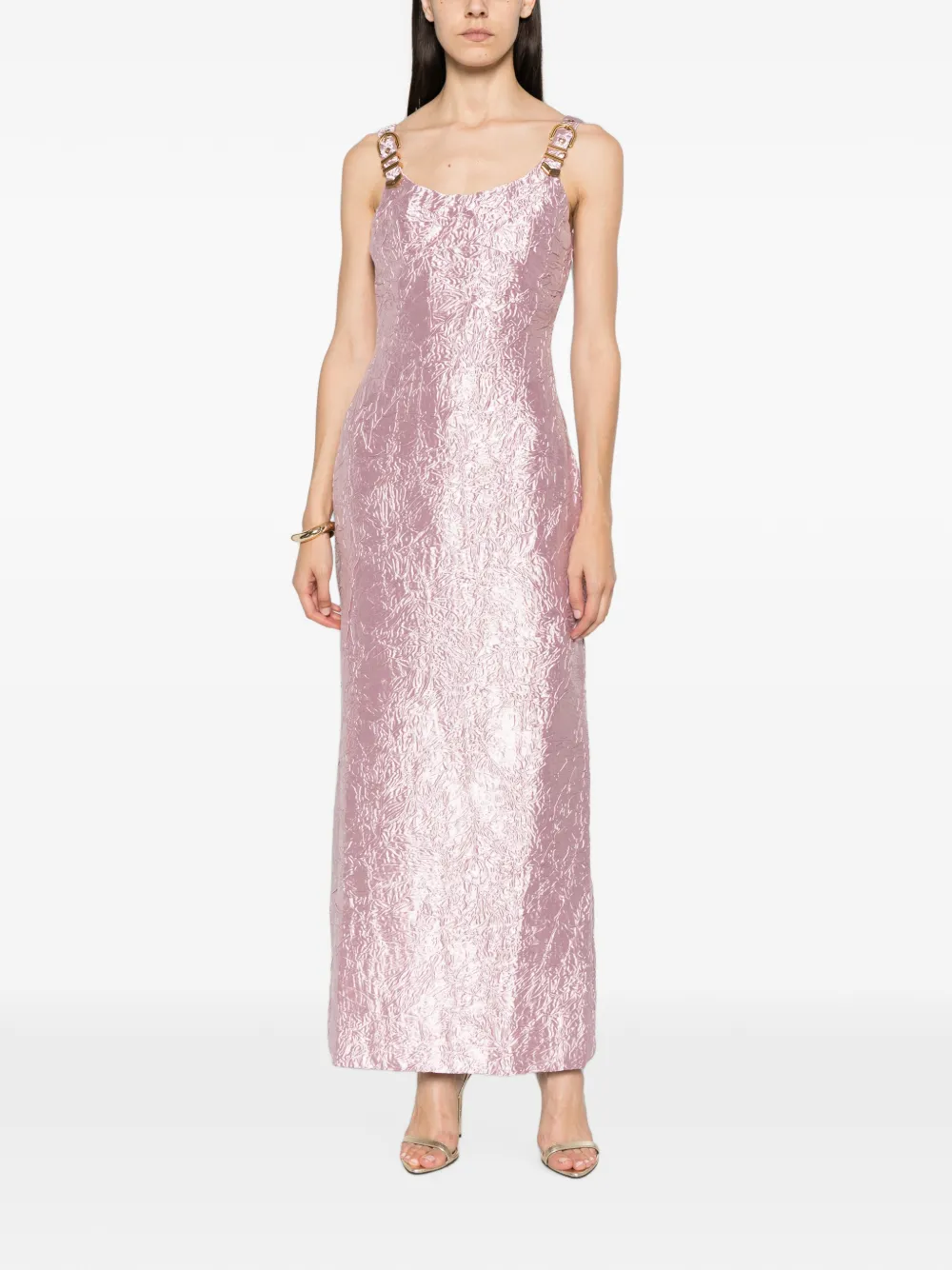 Versace crushed-effect buckled-straps gown Roze