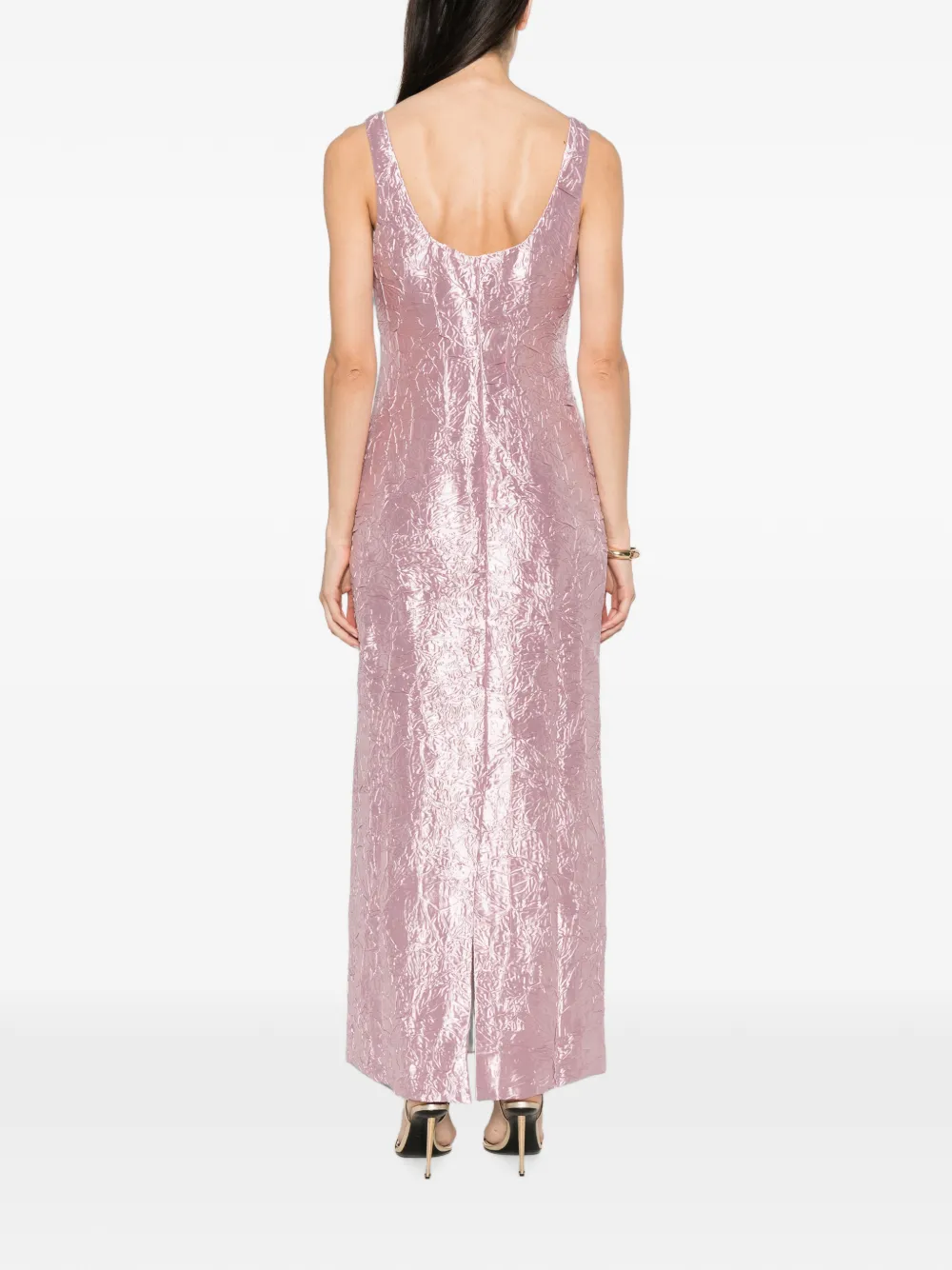 Versace crushed-effect buckled-straps gown Roze
