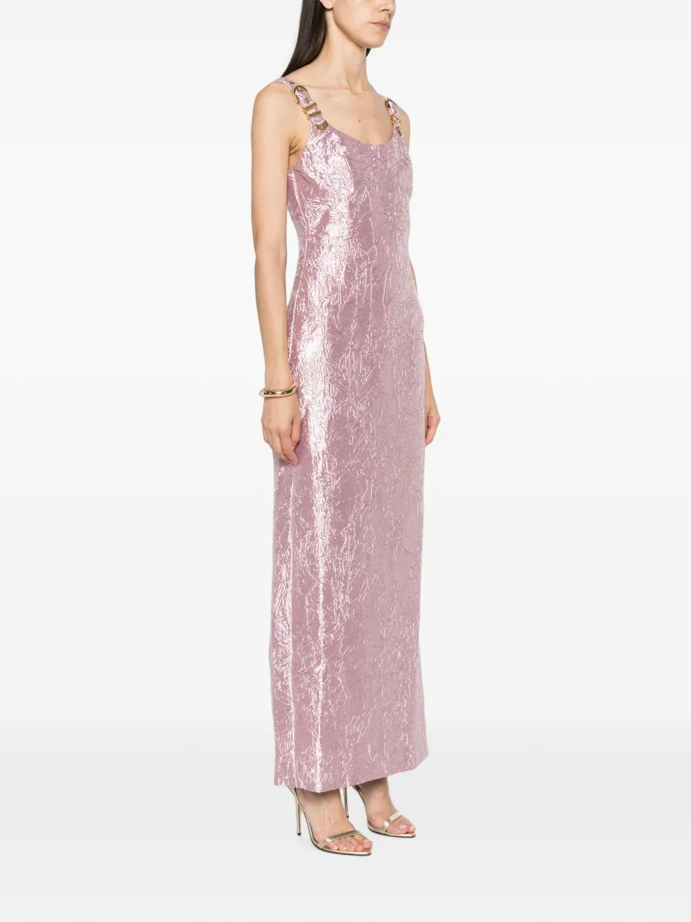 Versace crushed-effect buckled-straps gown Roze