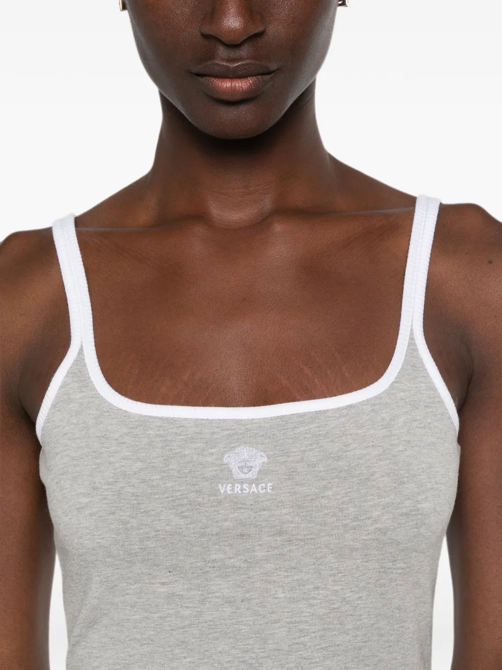 Versace Stretch-katoenen jersey midi-jurk met geborduurd logo Grijs