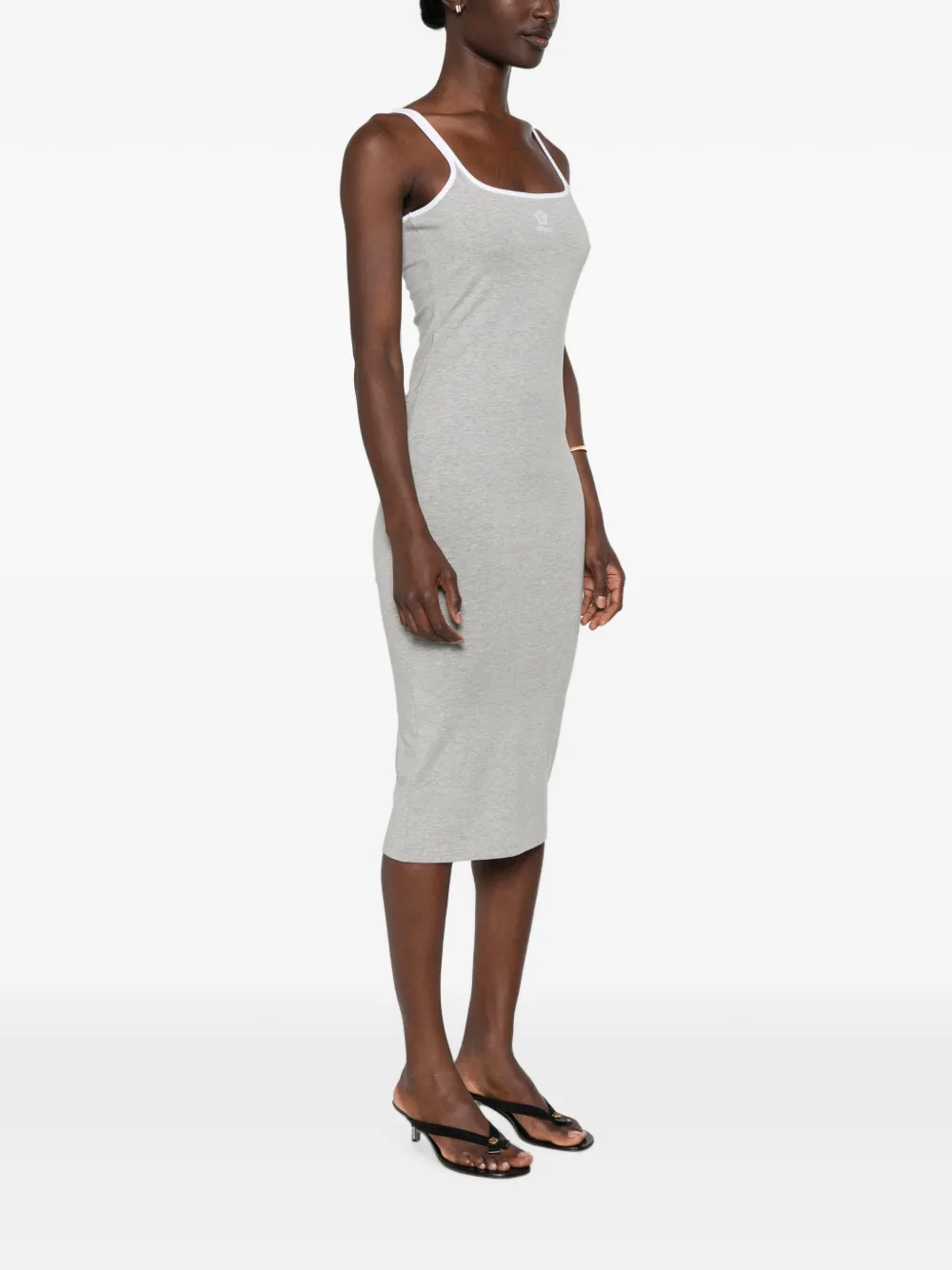 Versace Stretch-katoenen jersey midi-jurk met geborduurd logo Grijs