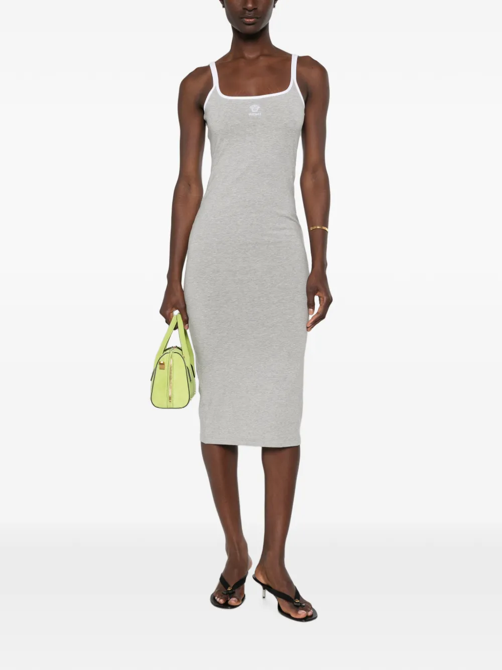 Versace Stretch-katoenen jersey midi-jurk met geborduurd logo Grijs