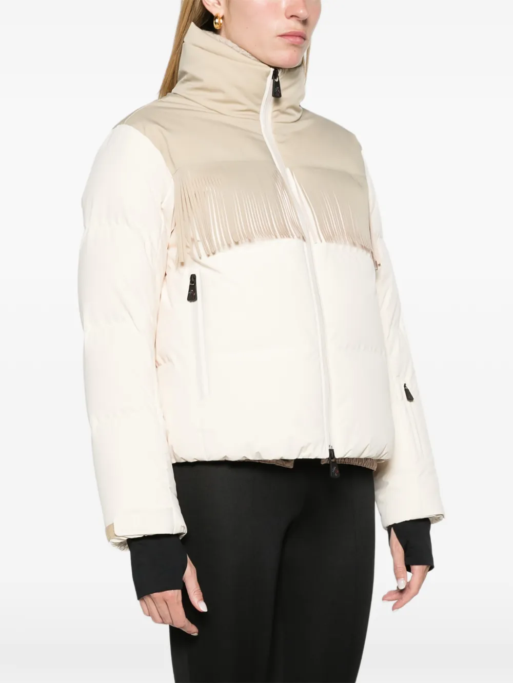 Moncler Grenoble Bessin fringe-trimmed ski jacket Beige
