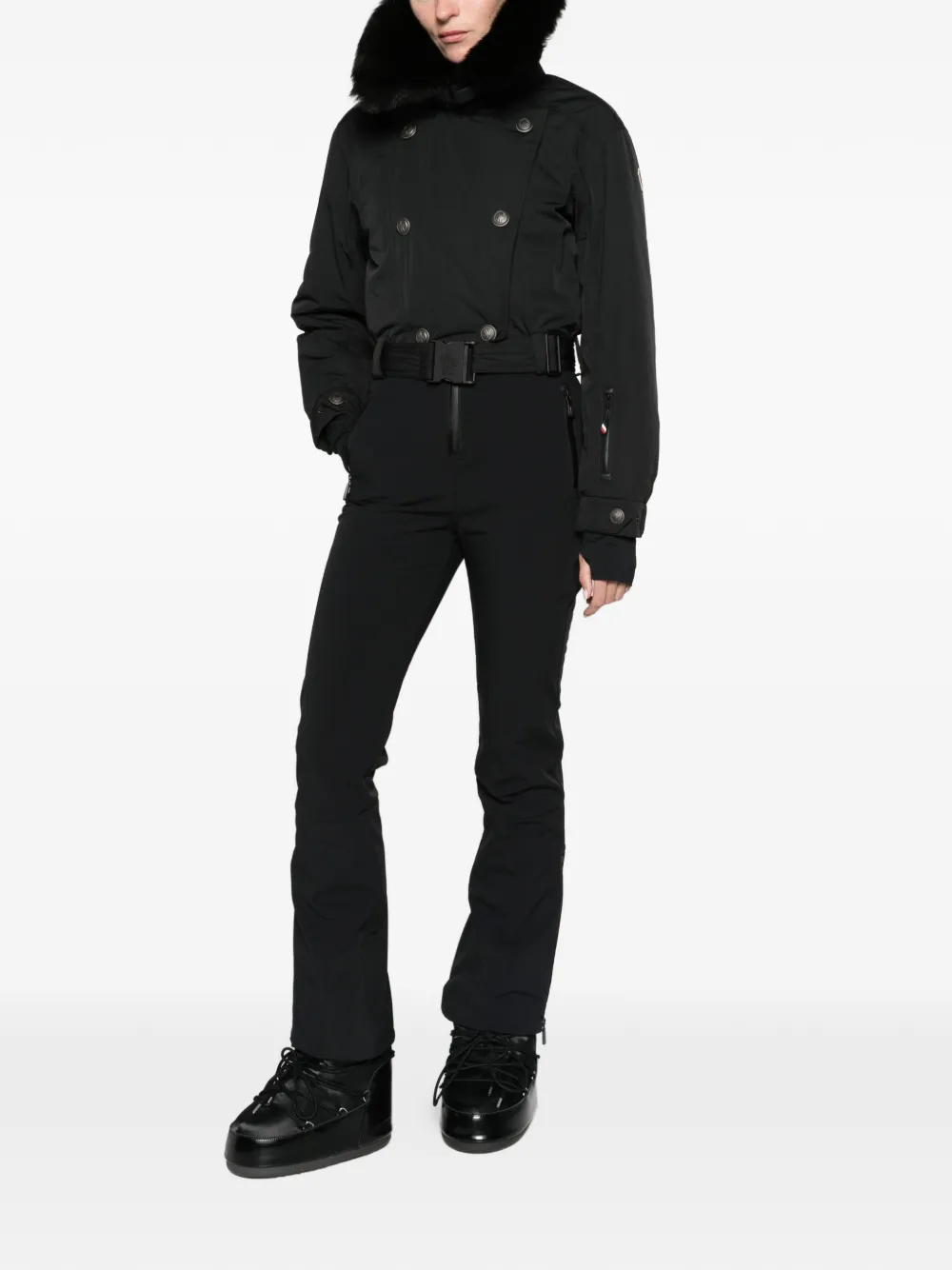 Moncler Grenoble faux-fur trim belted ski suit Zwart