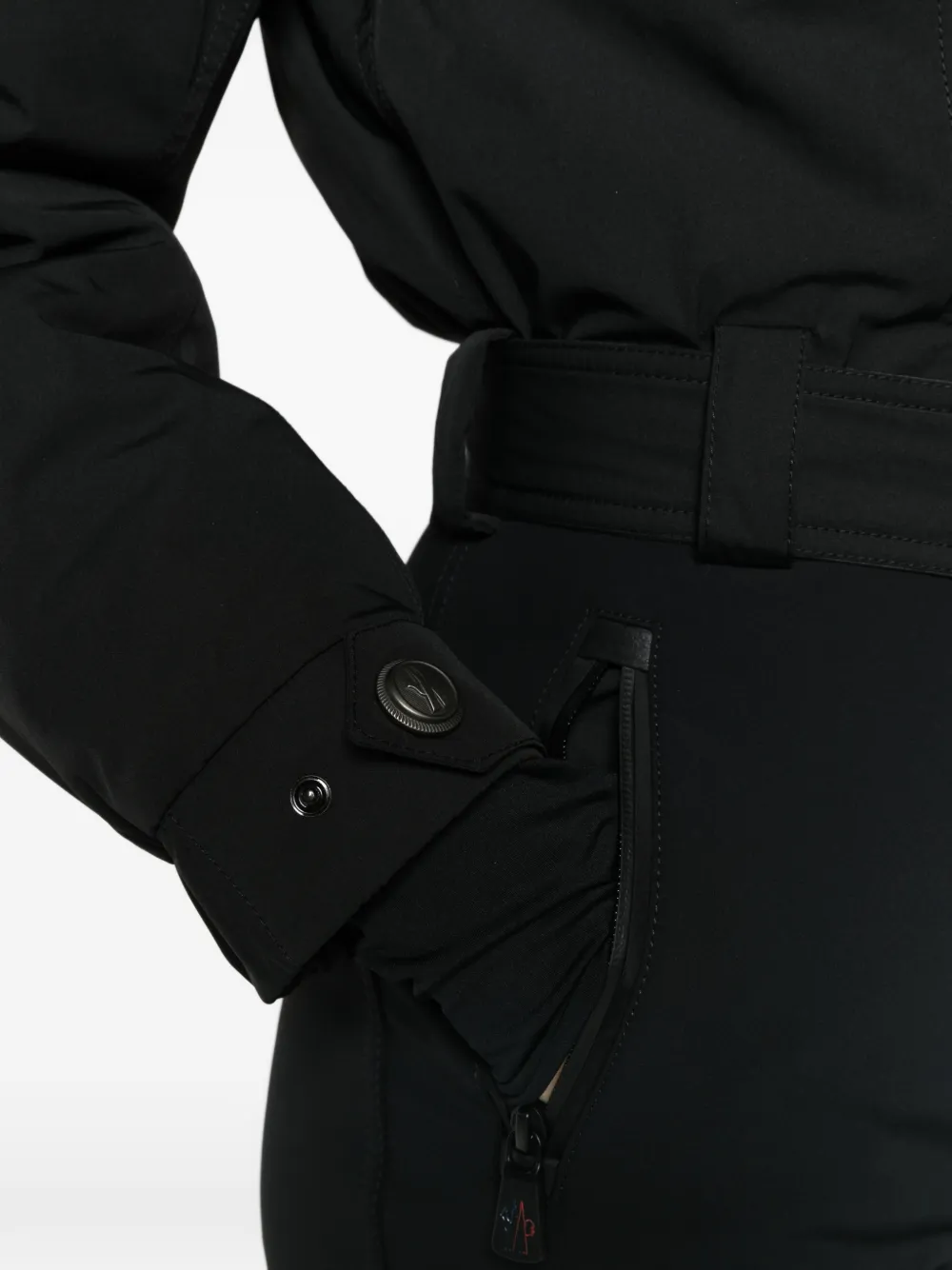 Moncler Grenoble faux-fur trim belted ski suit Zwart