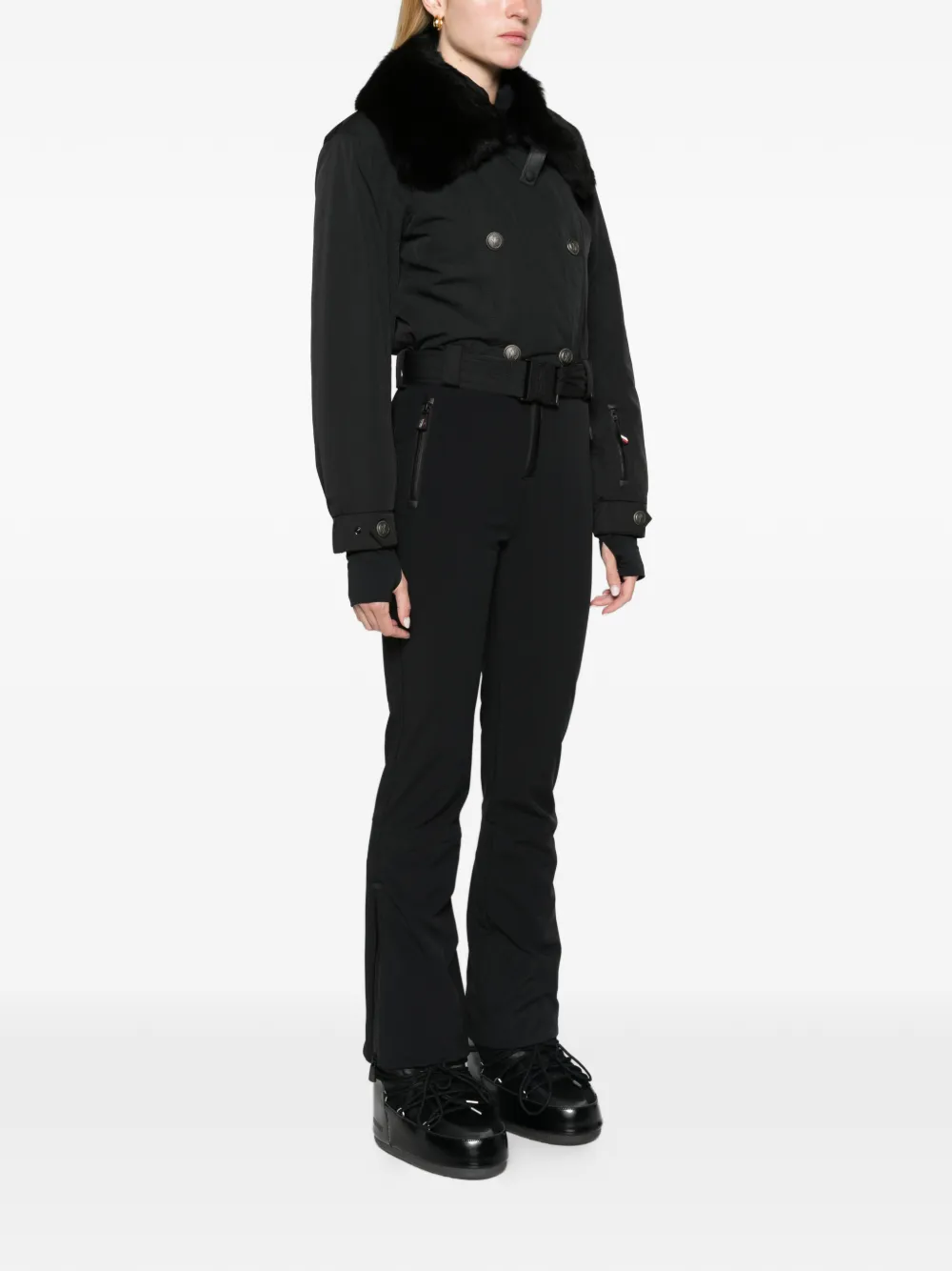 Moncler Grenoble faux-fur trim belted ski suit Zwart