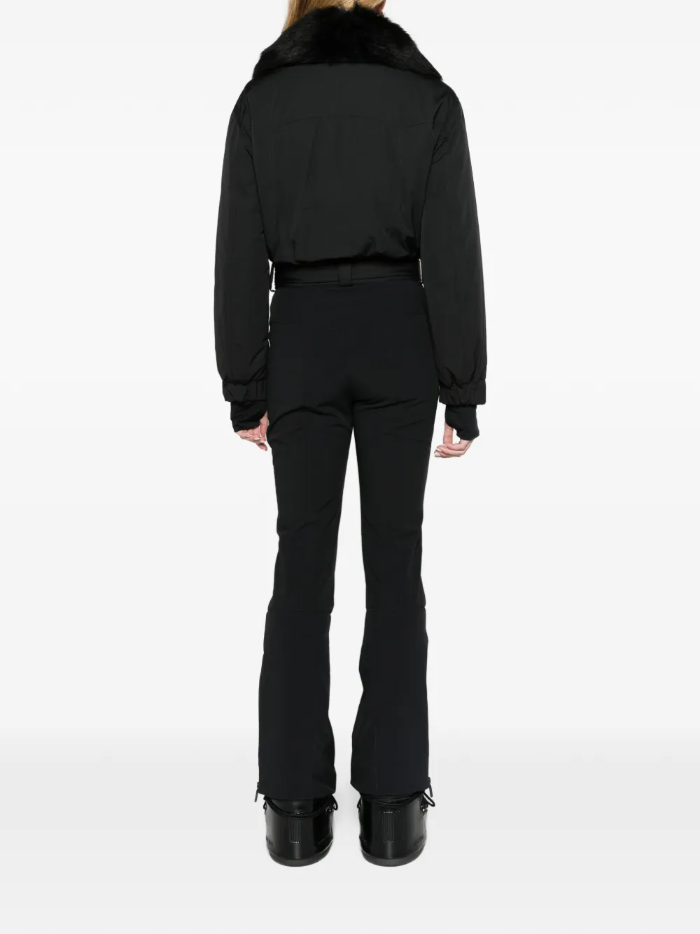 Moncler Grenoble faux-fur trim belted ski suit Zwart
