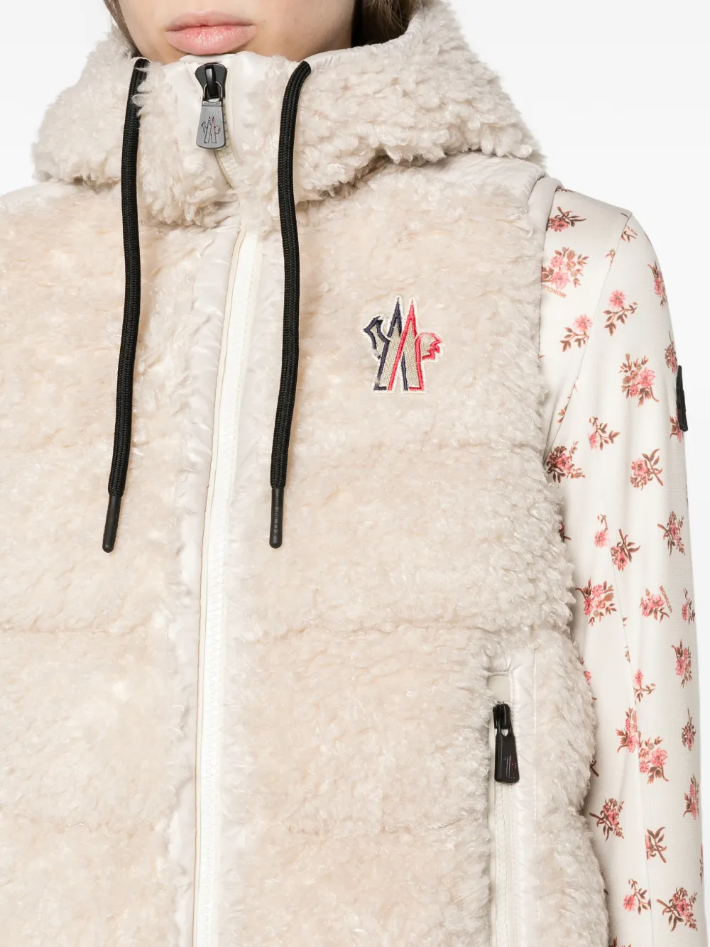 Moncler Grenoble Teddy hooded insulated vest Beige