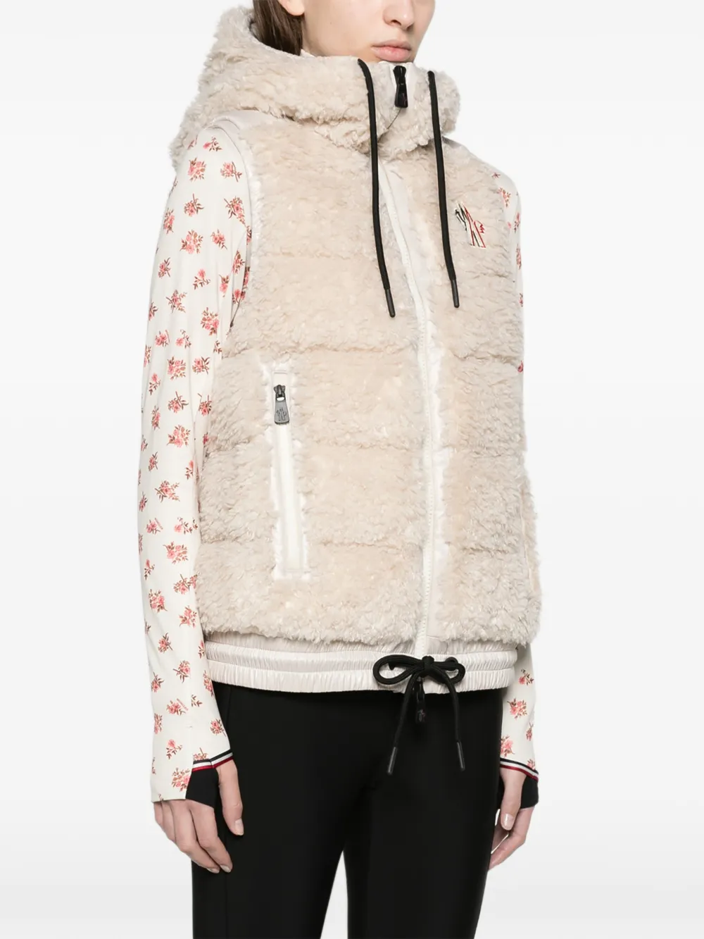 Moncler Grenoble Teddy hooded insulated vest Beige