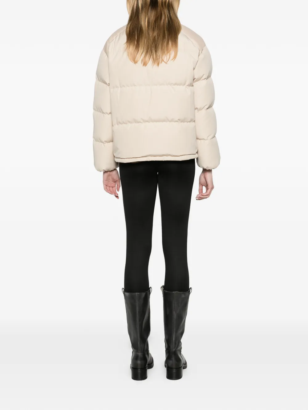 Moncler Verone leather-trimmed short down jacket Beige