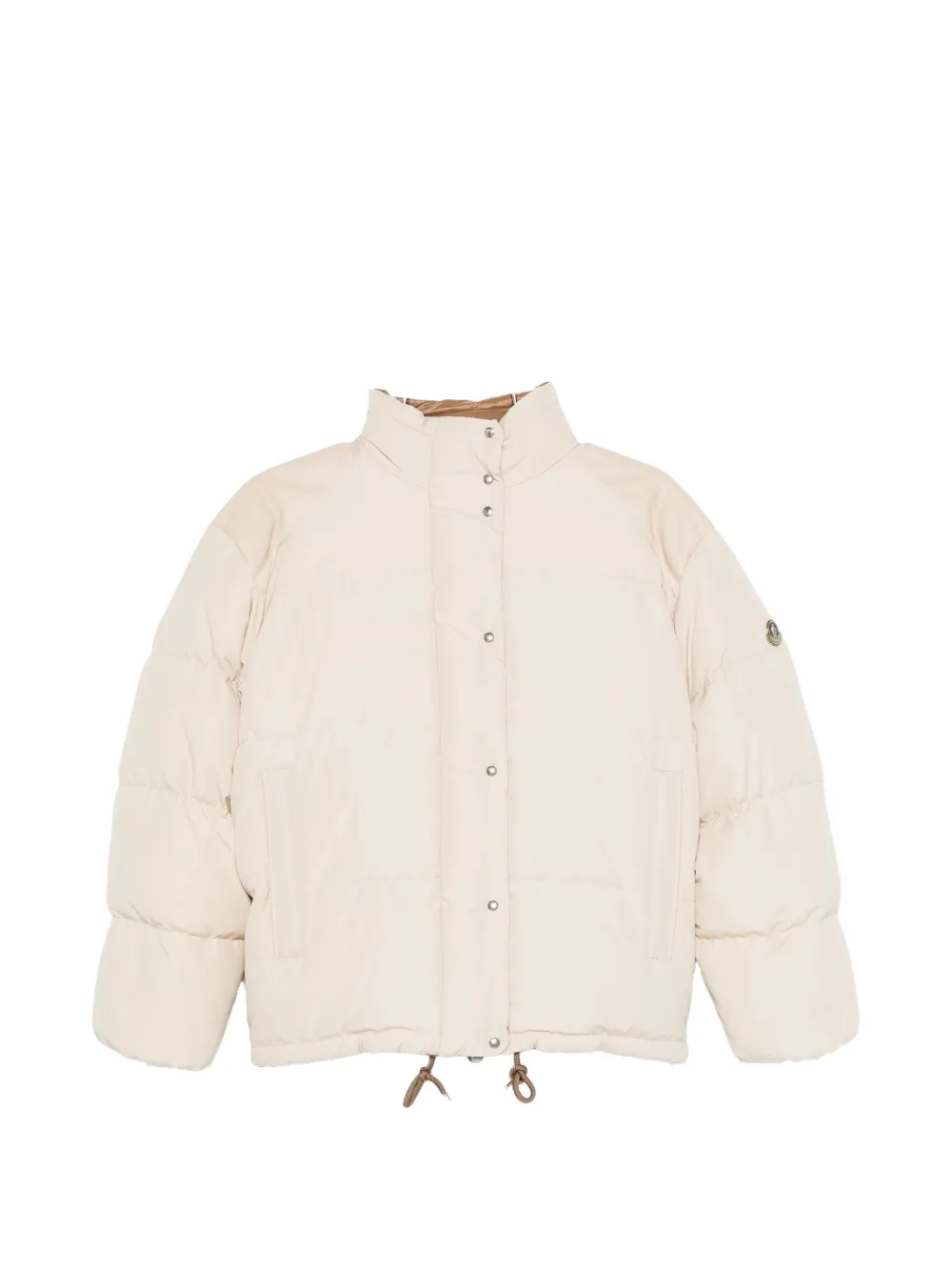 Moncler Verone leather-trimmed short down jacket Beige