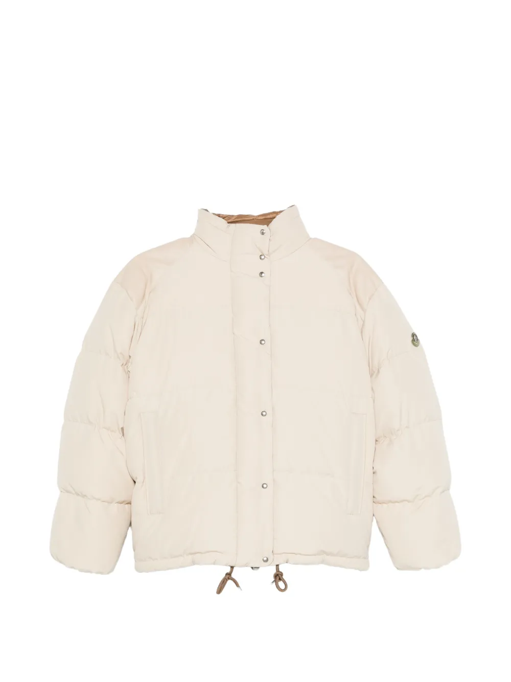 Moncler Verone leather-trimmed short down jacket Beige