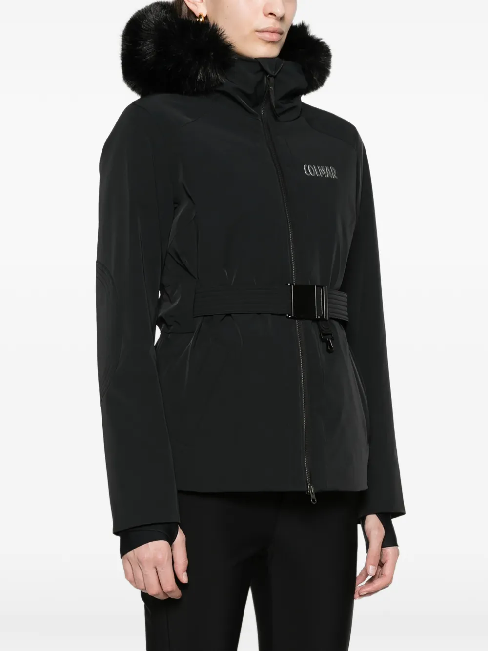 Colmar shaped ski jacket with faux fur Zwart