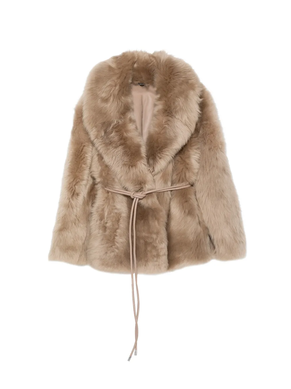 Mackage Ali belted shearling coat - Nude