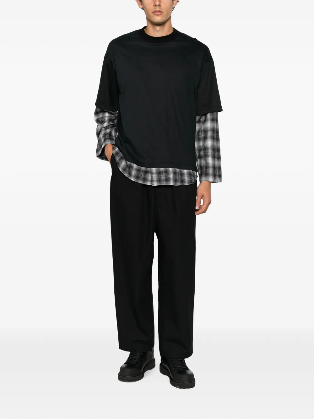 Comme des Garçons Homme Plus Gelaagd geruit T-shirt Zwart