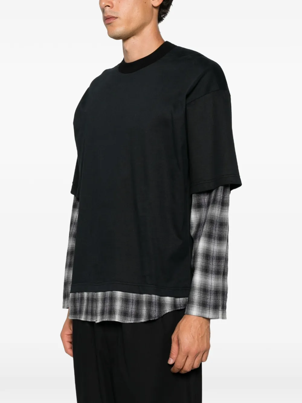 Comme des Garçons Homme Plus Gelaagd geruit T-shirt Zwart