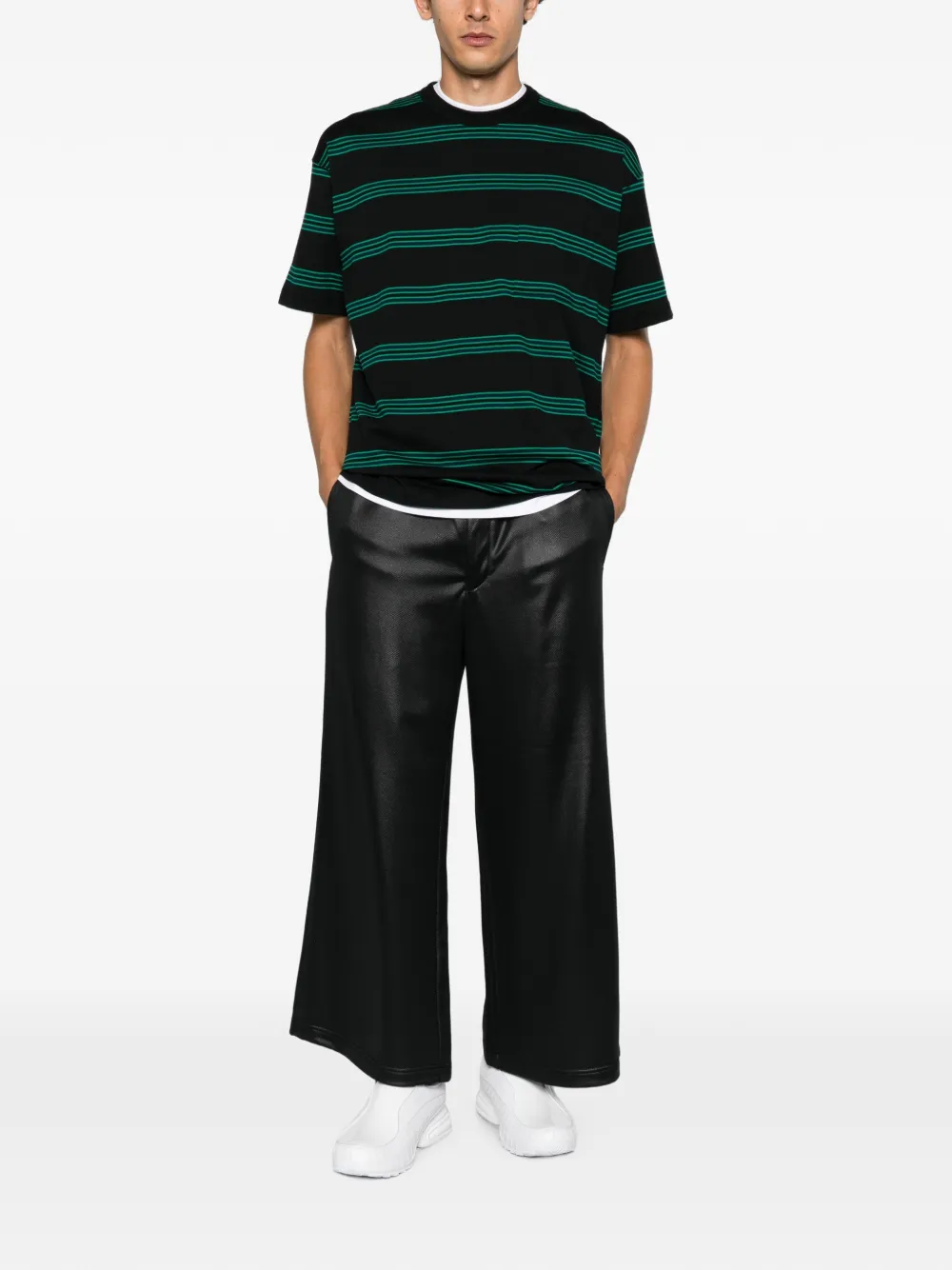 Comme des Garçons Homme Plus striped-print chest-pocket T-shirt Zwart