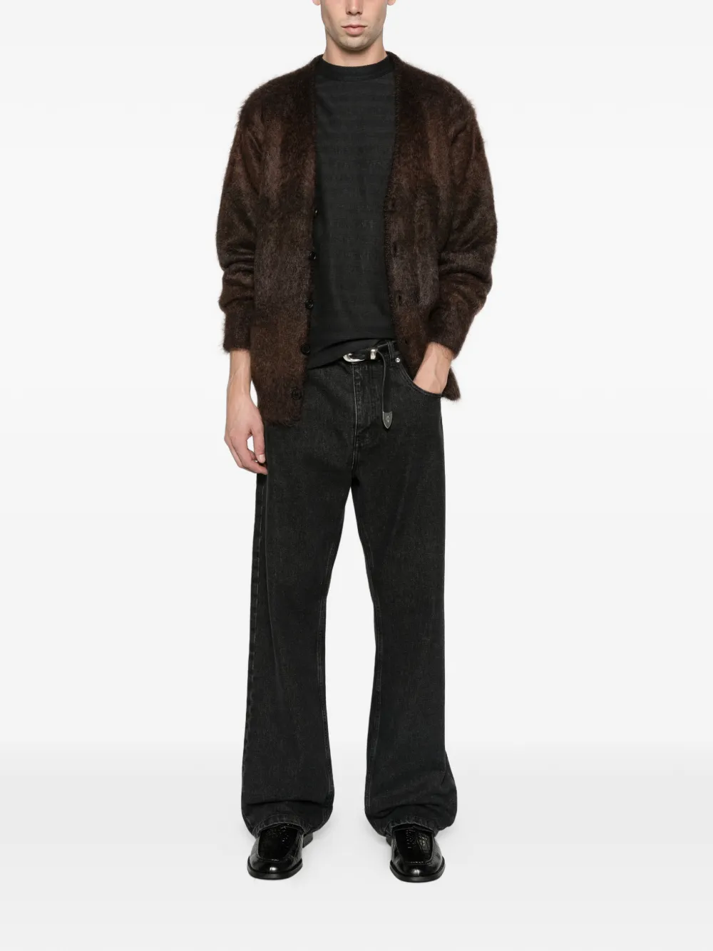Comme des Garçons Homme Plus fuzzy alpaca cardigan Bruin