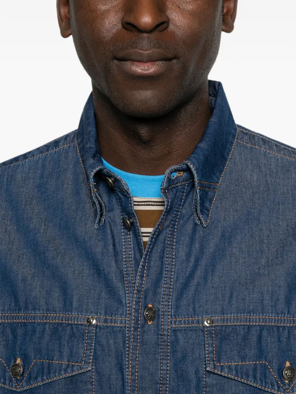 Versace Denim overhemd met geborduurd logo Blauw