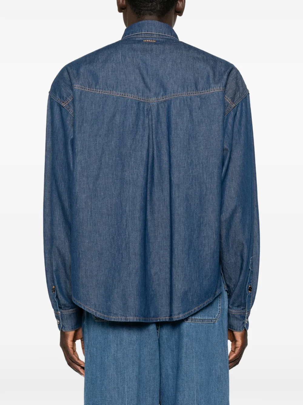 Versace Denim overhemd met geborduurd logo Blauw