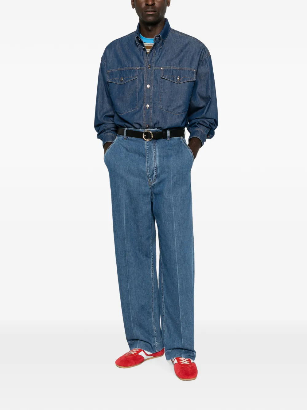 Versace Denim overhemd met geborduurd logo Blauw