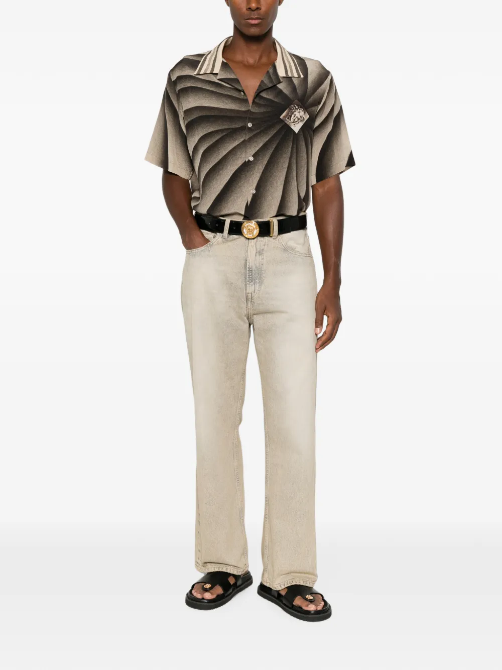 Versace Zijden blouse met Vortex-print Beige