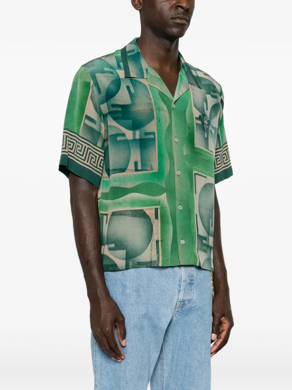 Versace Crêpe de chine zijden overhemd met print Groen