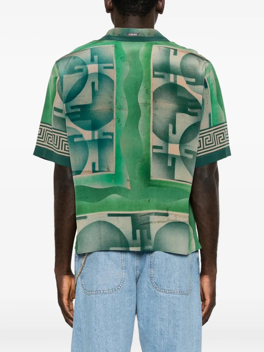 Versace Crêpe de chine zijden overhemd met print Groen