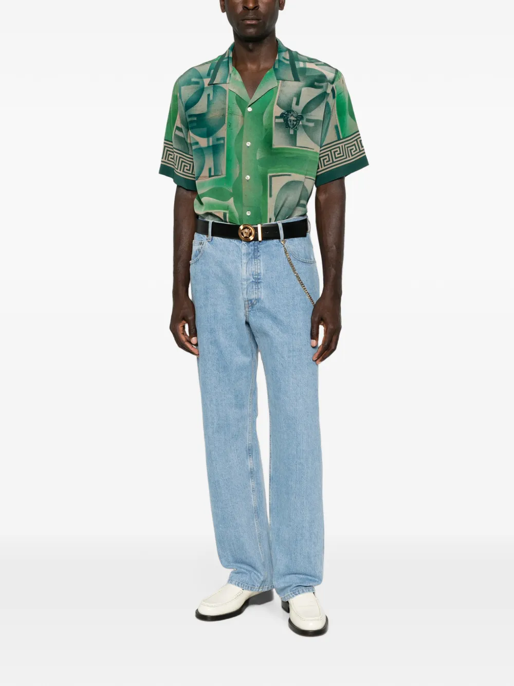 Versace Crêpe de chine zijden overhemd met print Groen