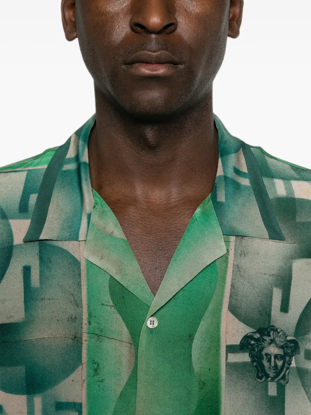 Versace Crêpe de chine zijden overhemd met print Groen