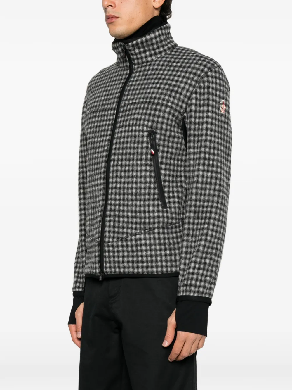Moncler Grenoble Vichy checked-pattern zip-up jacket Grijs
