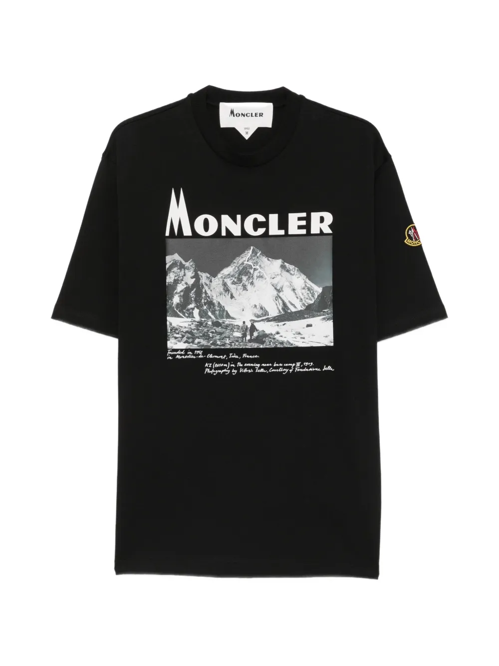 Moncler Re-Icon mountain-print logo-patch T-shirt Zwart