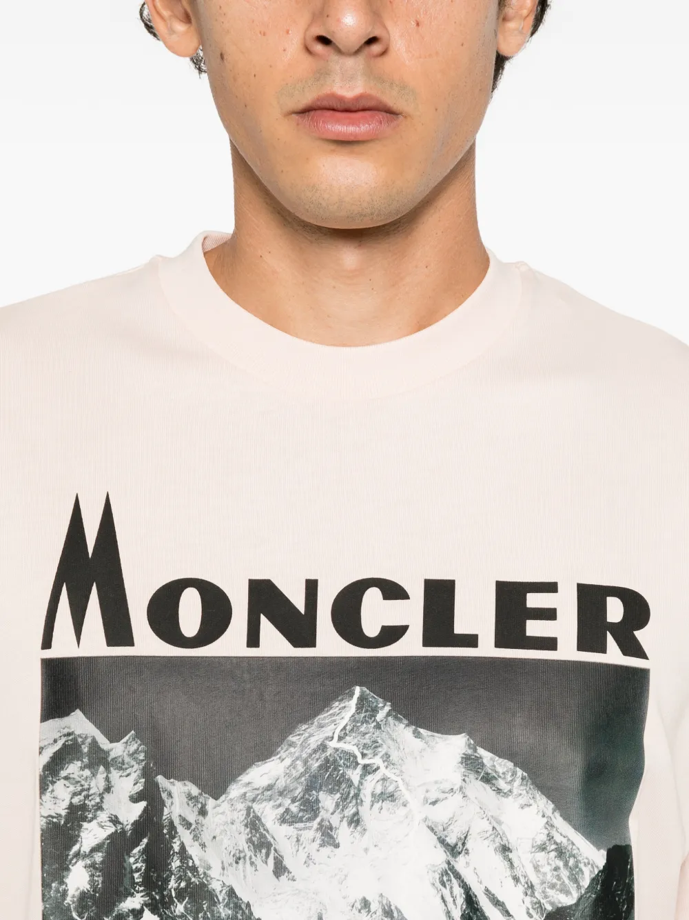 Moncler mountain-print jersey T-shirt Roze