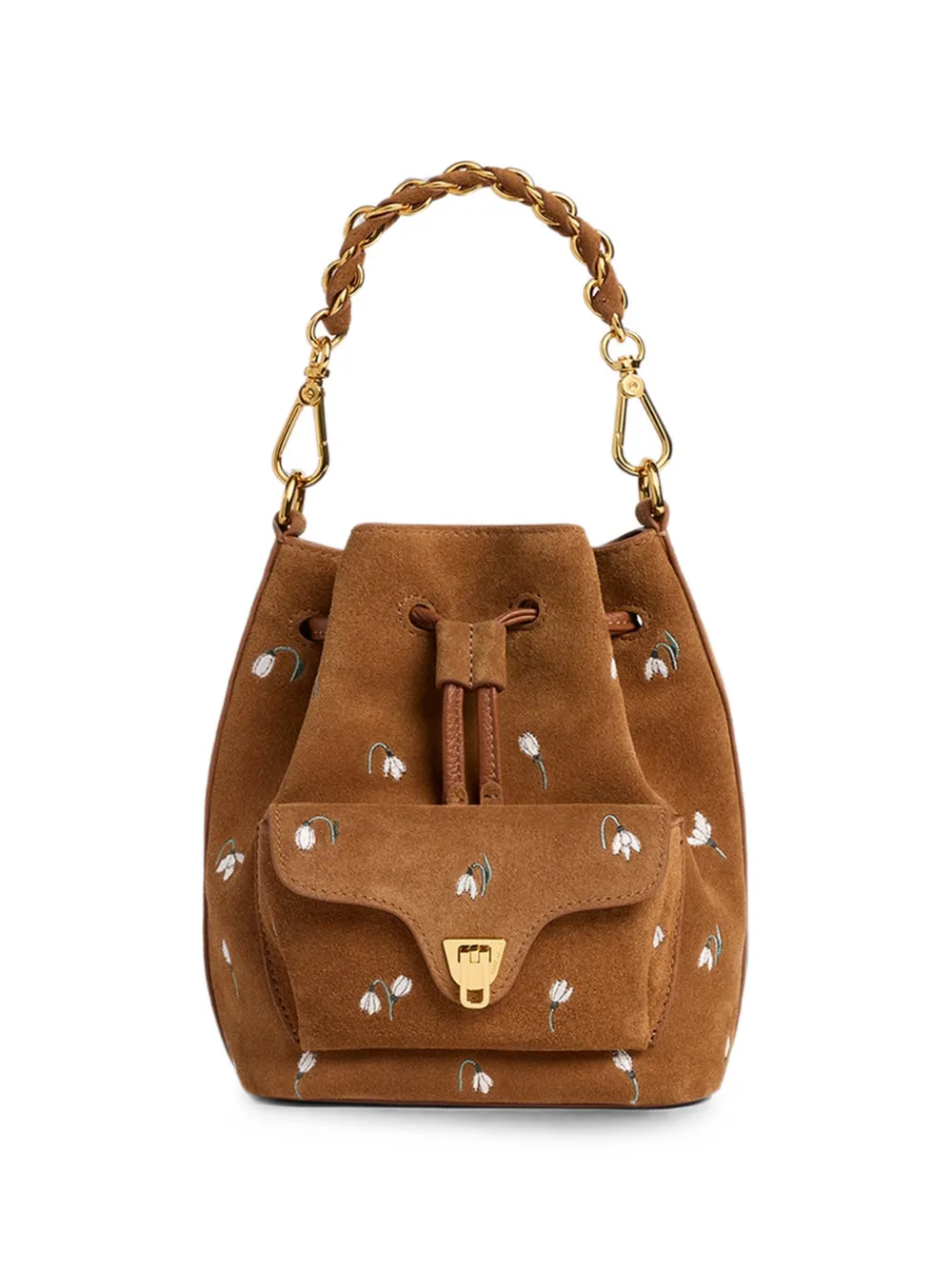 Coccinelle small Beat Generation floral suede bucket bag - Braun