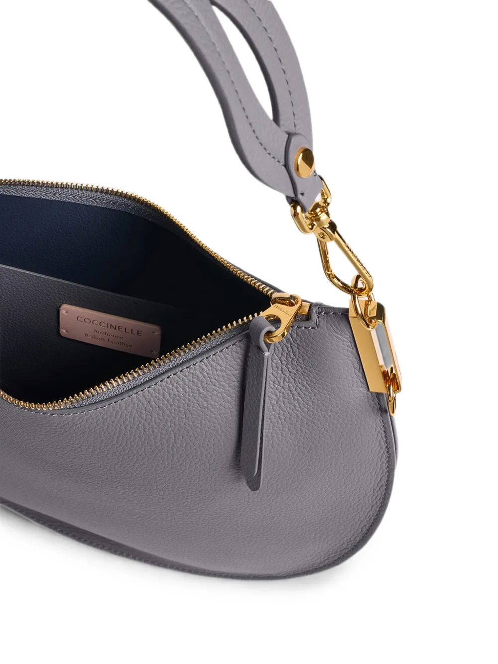 Coccinelle Medium Sunup halvemaanvormige leren schoudertas Grijs